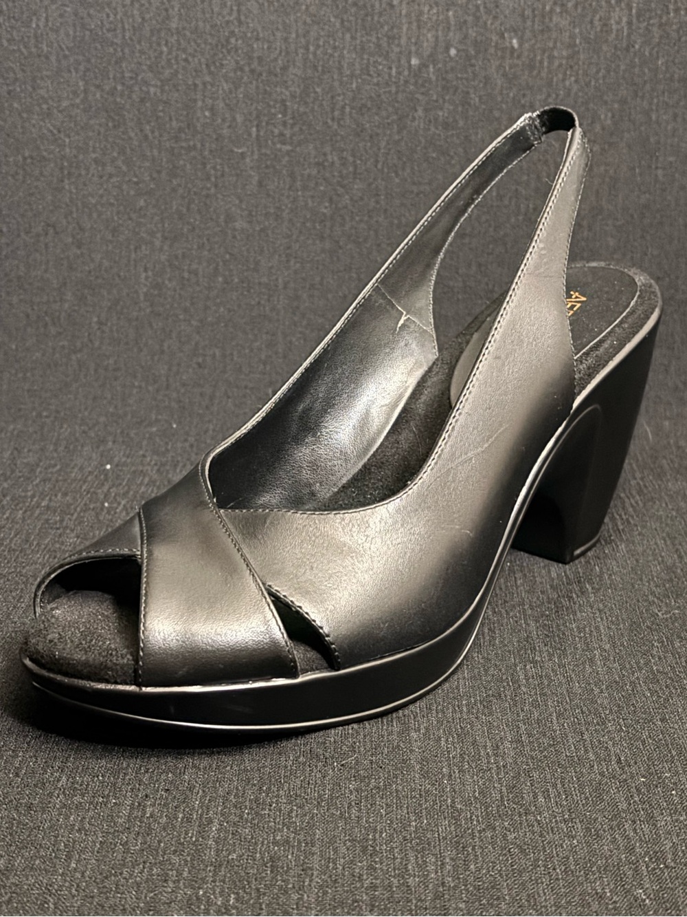 Aerosoles Black Leather Slingback Peep Toe Platform Comfort Heels Women’s 8.5